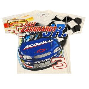 Vintage NACAR All Over‎ Print Dale Earnhardt Jr  T Shirt White Size M